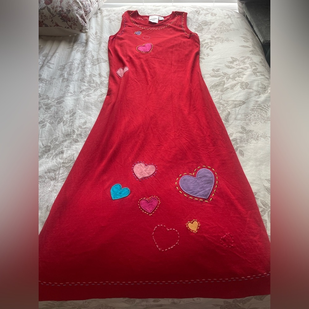 Michael Simon Vintage Red Heart Patchwork Sleeveless Maxi Dress Medium 90s Artsy